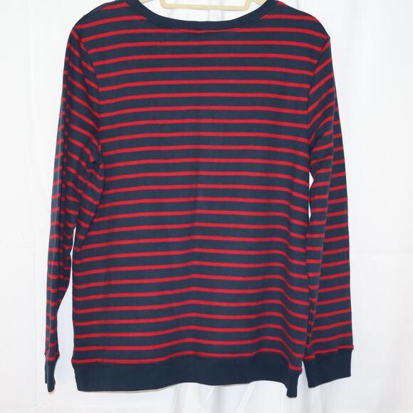 Lands End Crew Neck Cranberry Blue Strip Top Size XL 18 Long Sleeves Pullover - Picture 7 of 11